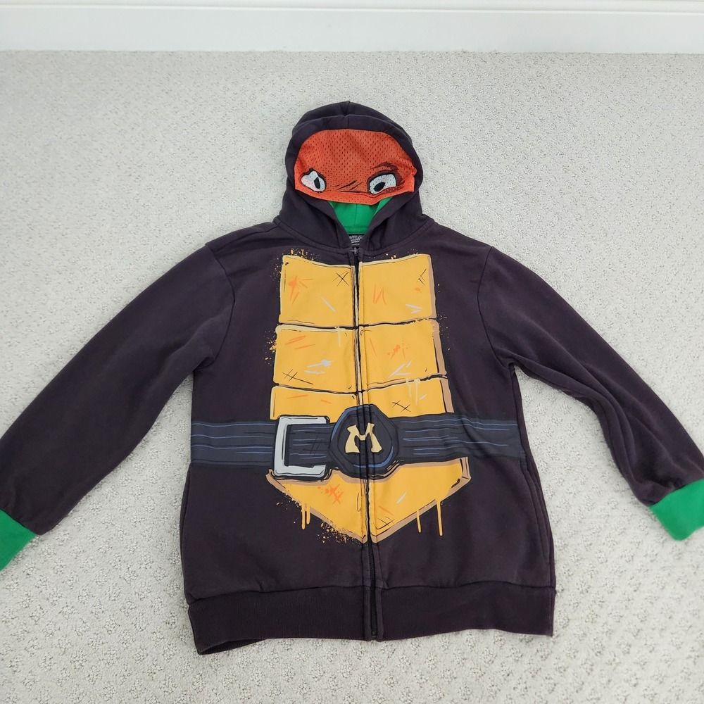 Kids TMNT Mutant Mayhem Michelangelo Costume Zip Hoodie Gray size L 10/12